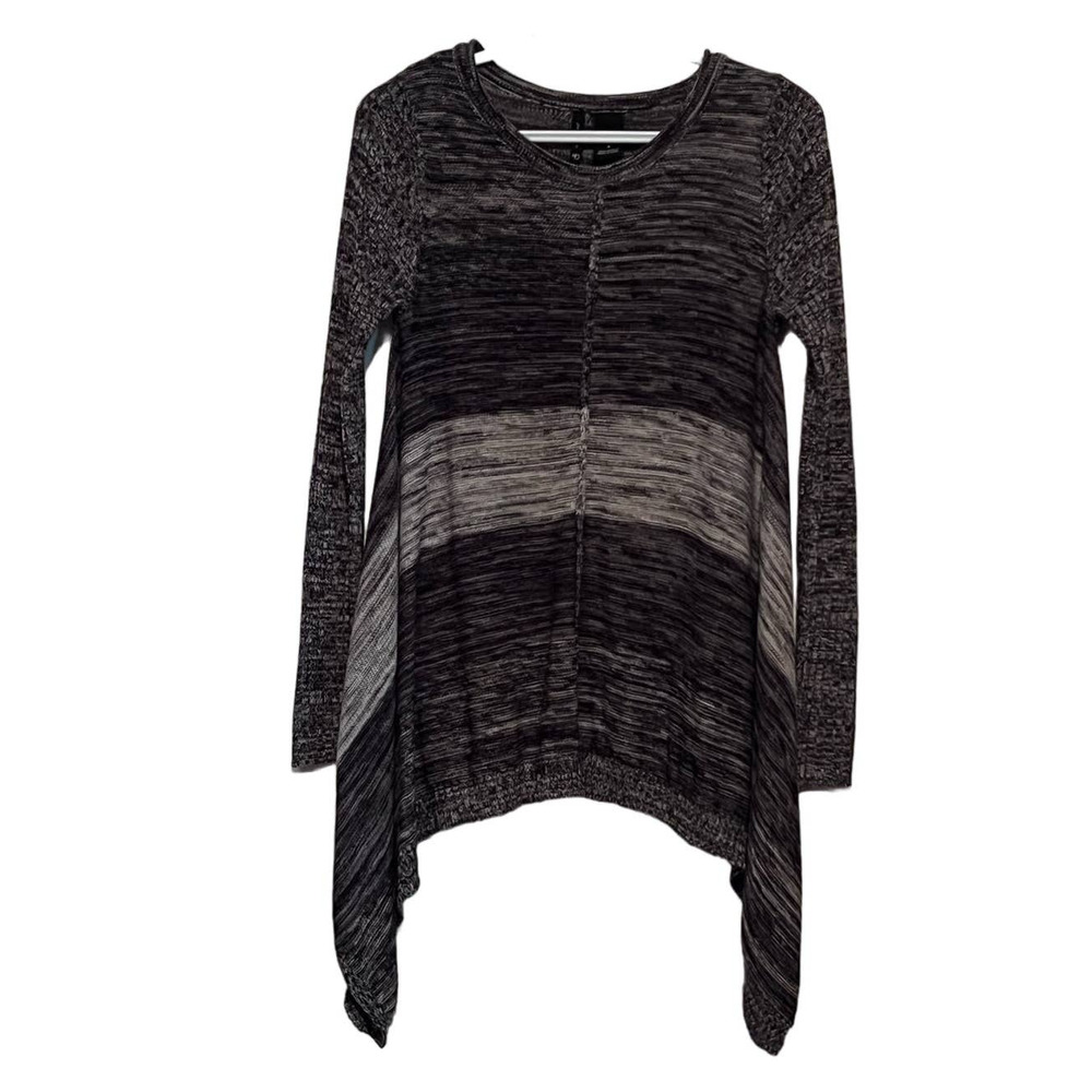 New Directions Pullover Sweater Black Gray Long Sleeve Longer Sides Size S
